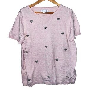 Elle Sweater Pink with Blingy Hearts Short Sleeved Valentine’s Day Size XL